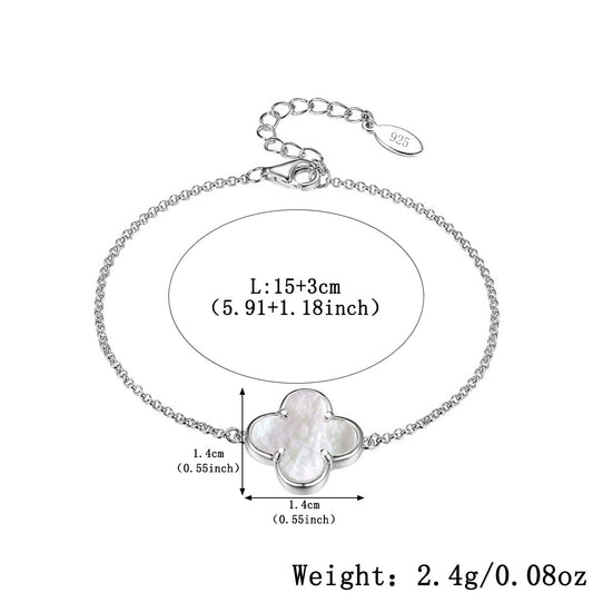 925 sterling silver four-leaf clover inlaid with white mother-of-pearl set