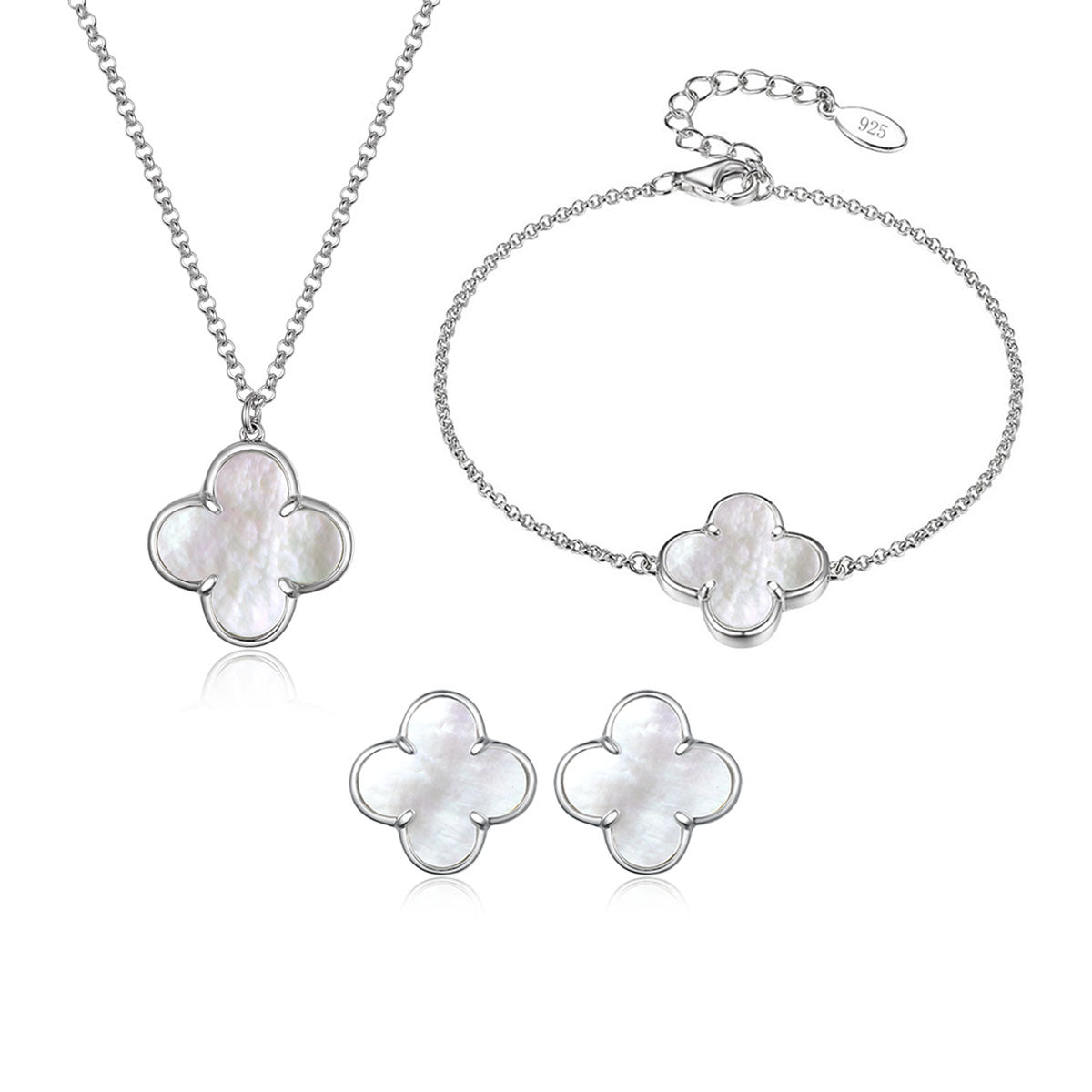925 sterling silver four-leaf clover inlaid with white mother-of-pearl set