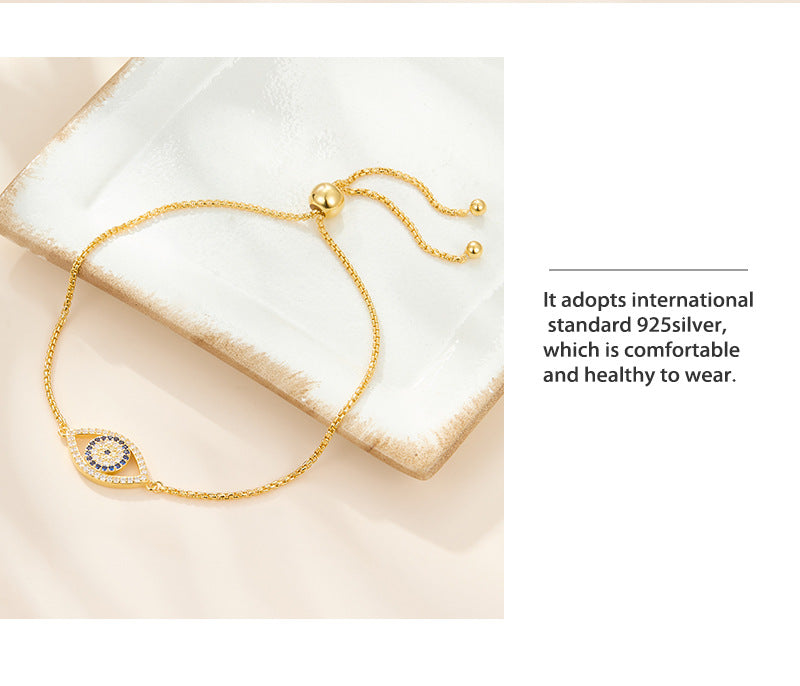 925 sterling silver bracelet evil eye inlaid zircon bracelet stretch beads