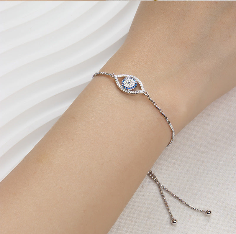 925 sterling silver bracelet evil eye inlaid zircon bracelet stretch beads