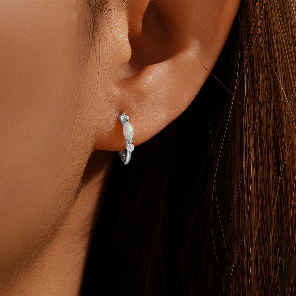 925 sterling silver earrings with natural opal micro-inlaid zircon light luxury
