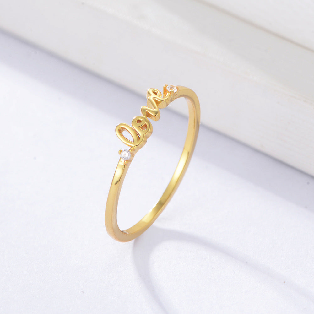 925 Sterling Silver LOVE Letter Ring, Sparkling Zirconia Band