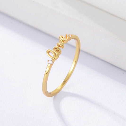 925 Sterling Silver LOVE Letter Ring, Sparkling Zirconia Band