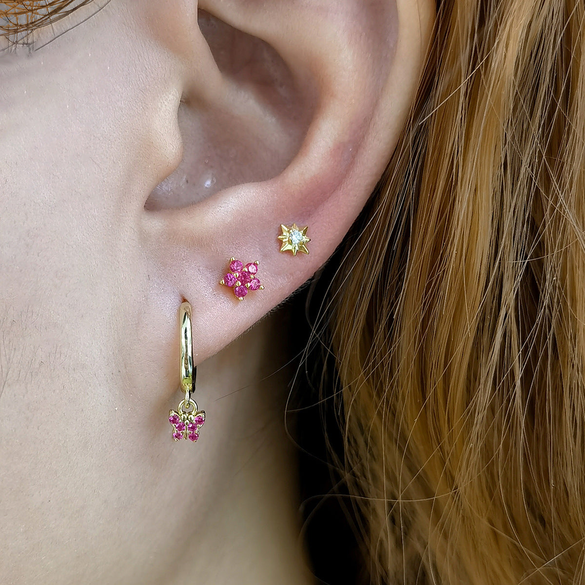 Flower Screw Earrings - 925 Silver Diamond Petal Jewelry Wholesale