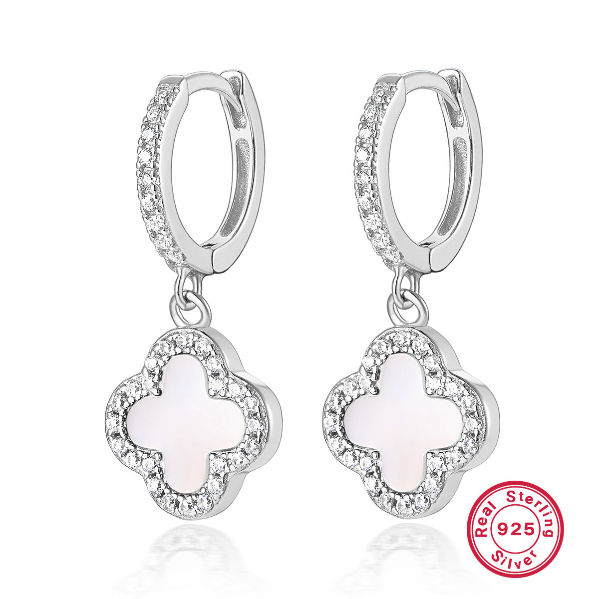 Four Leaf Clover Necklace & Earrings Set - Sterling Silver Black Agate Jewelry Gift