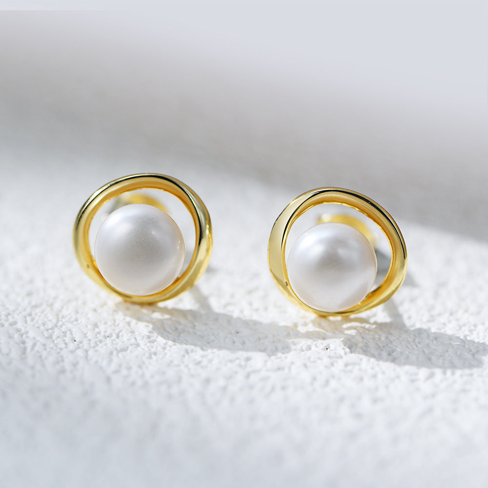 Sterling Silver Timeless Natural Pearl Stud Earrings for Women, High-End Versatile Accessory