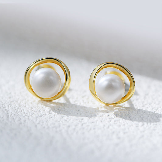 Sterling Silver Timeless Natural Pearl Stud Earrings for Women, High-End Versatile Accessory