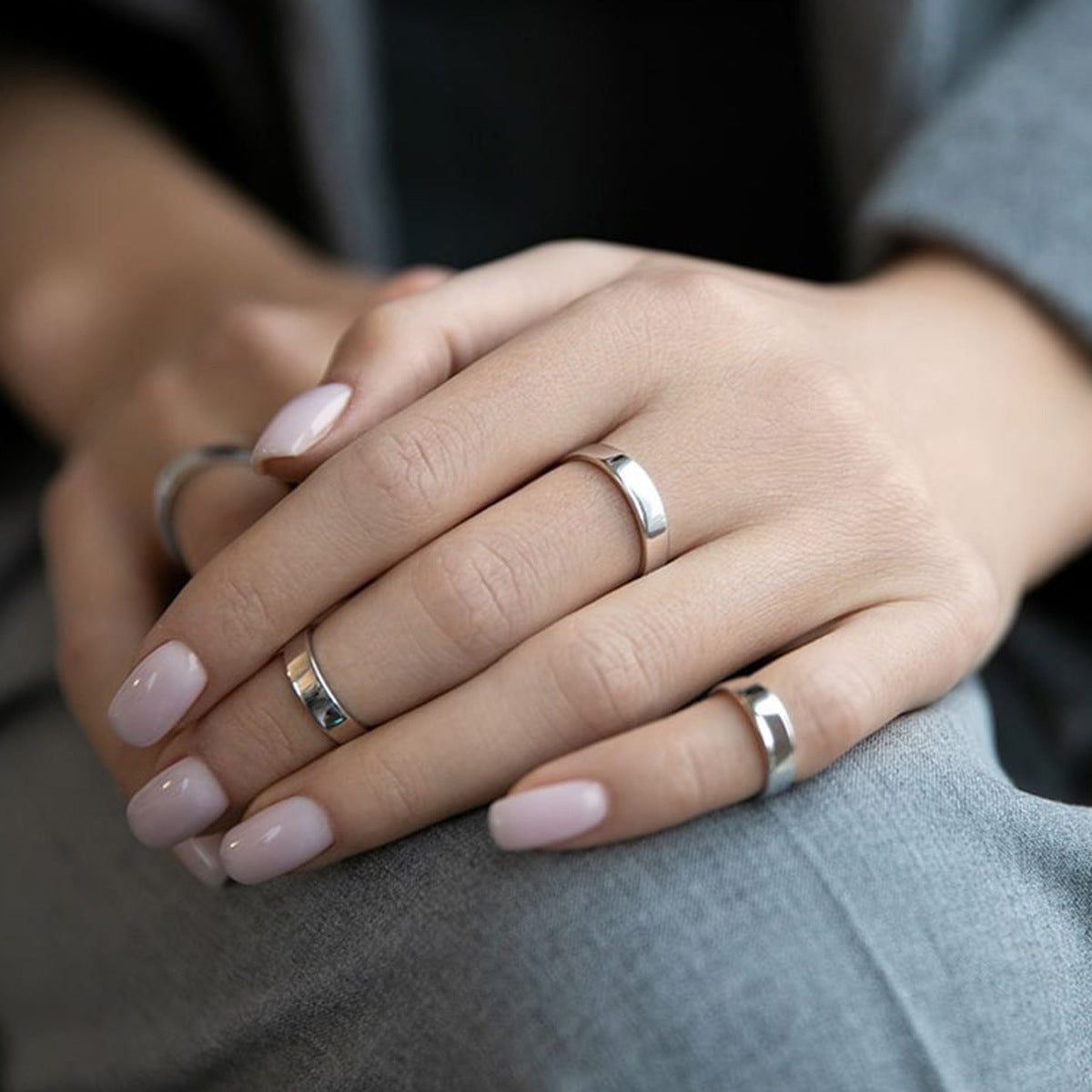 Custom Logo Silver Band Ring - 925 Sterling Silver Minimalist Niche