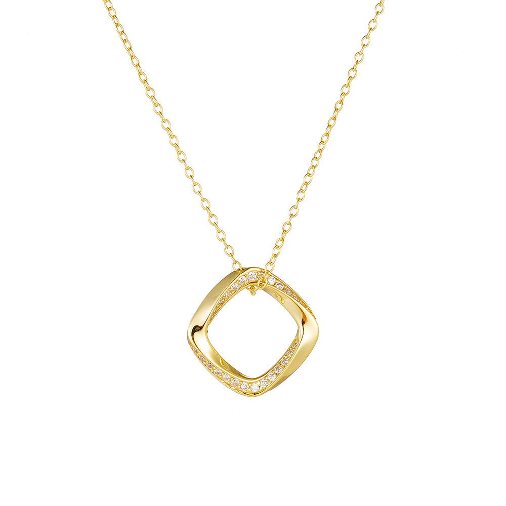 Sterling Silver Sparkling Geometric Square Choker for Women, Trendy Ins Style