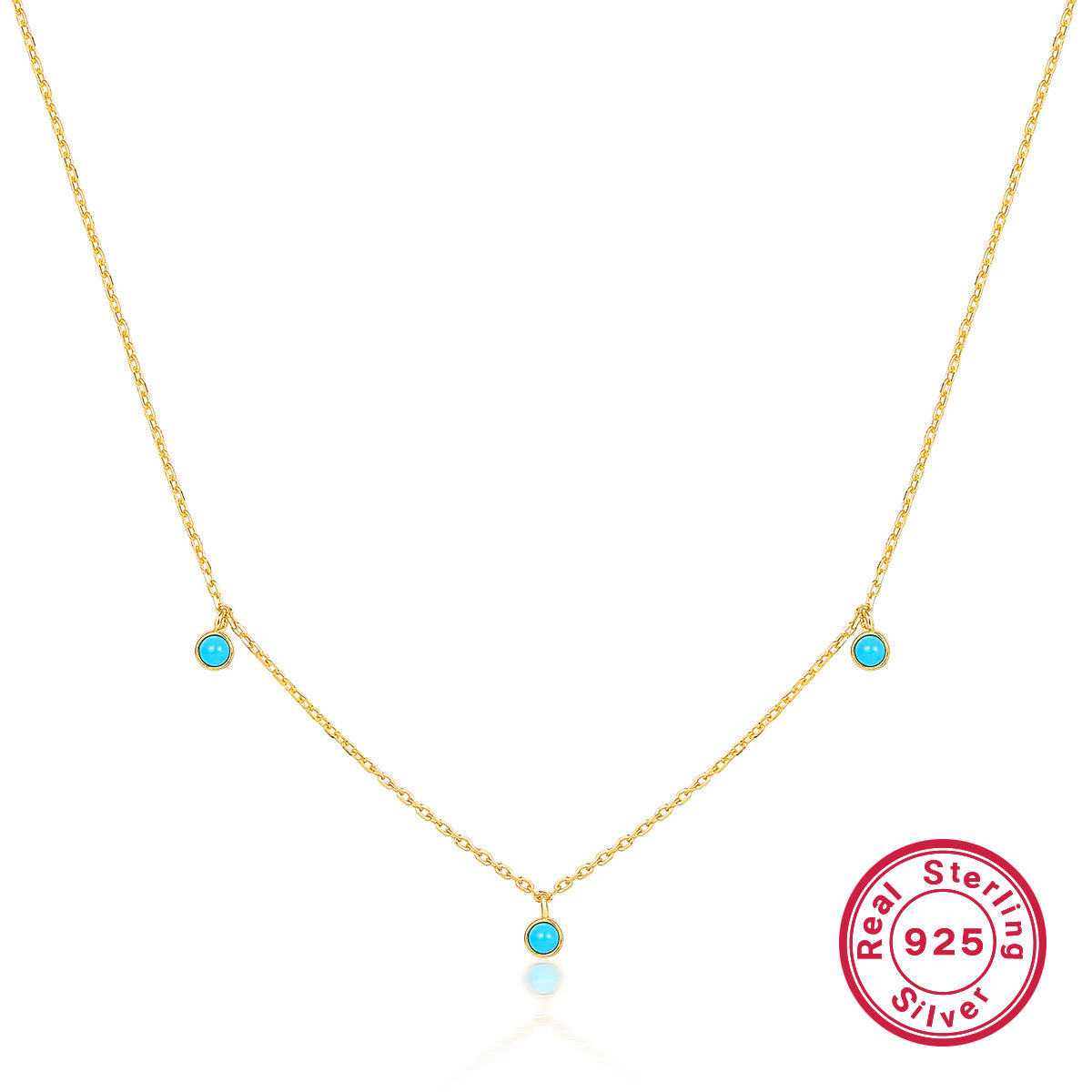 Turquoise Necklace - 925 Sterling Silver Retro Niche Collarbone Chain