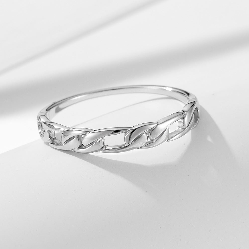 925 Sterling Silver Link Chain Ring, Minimalist High-End Hollow-Out Design Jewelry