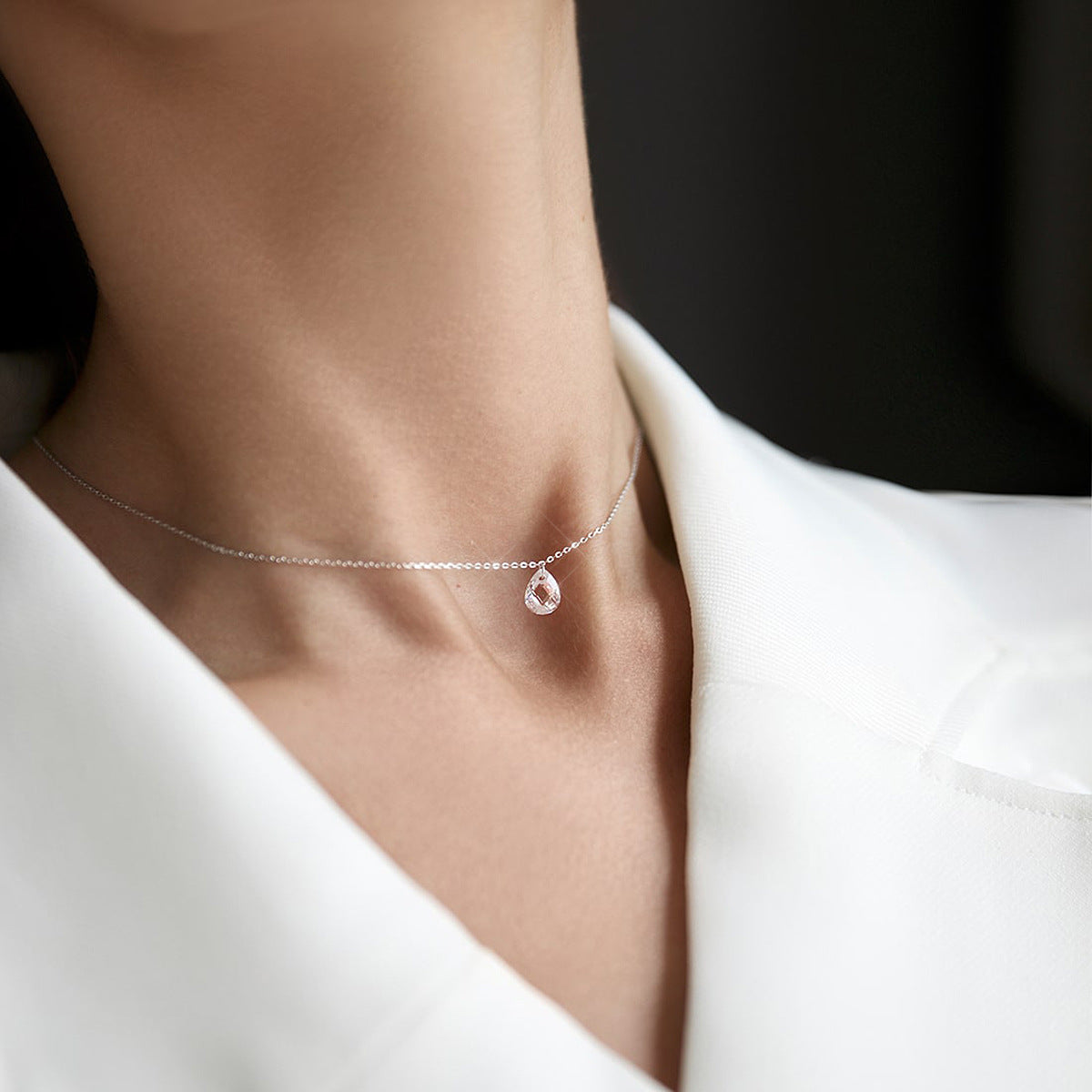 Teardrop Zircon Necklace - 925 Silver Minimalist Niche Choker Wholesale