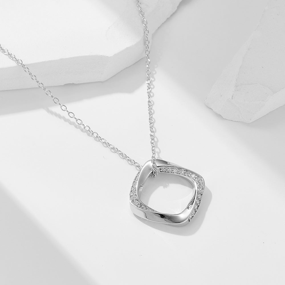 Sterling Silver Sparkling Geometric Square Choker for Women, Trendy Ins Style