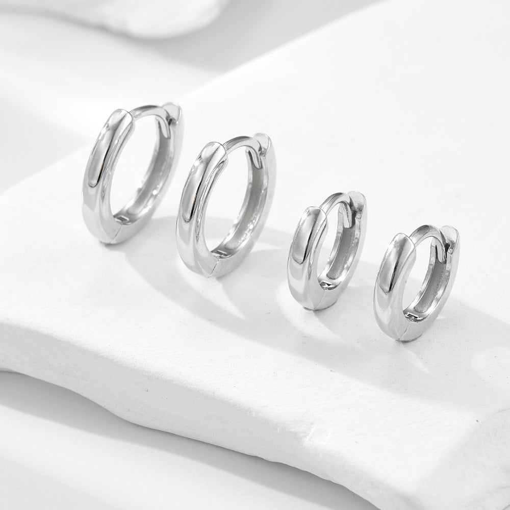 925 Sterling Silver Minimalist Sleek Hoop Earrings, High-End Light Luxury Plain Circle Jewelry