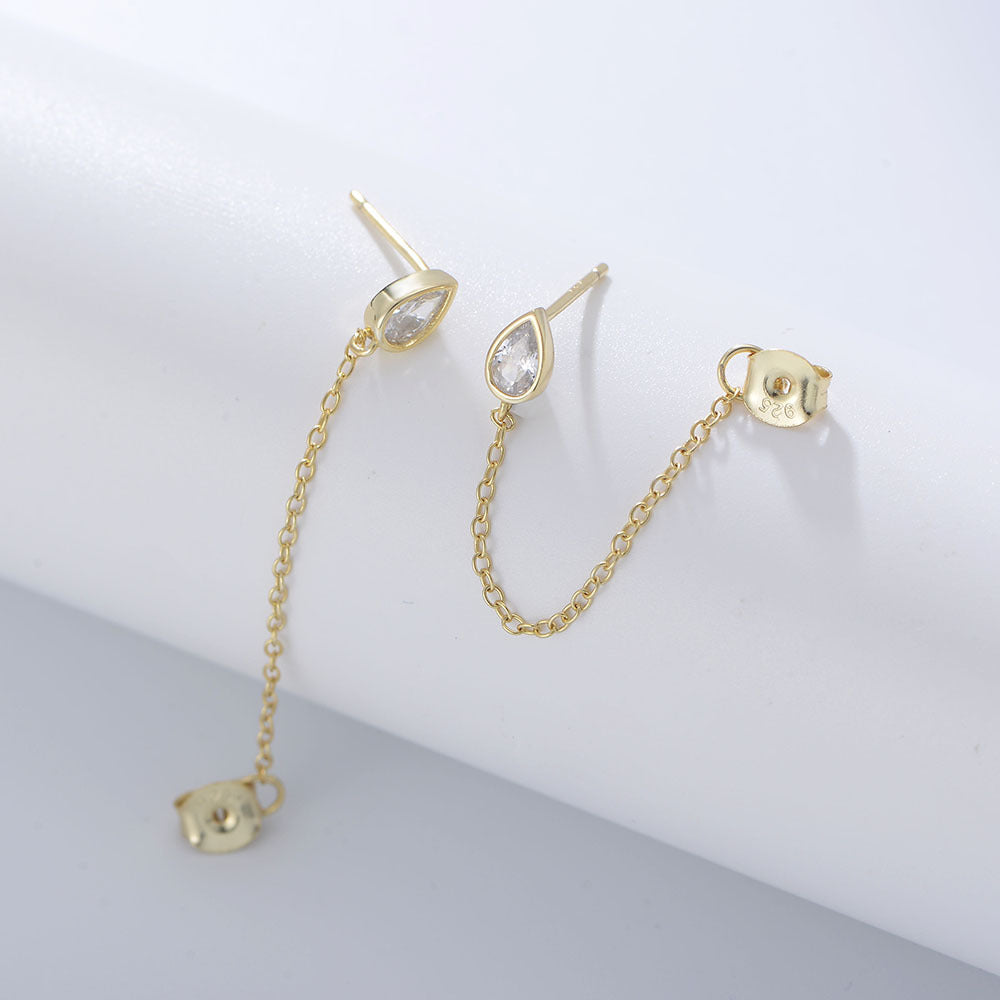 925 Sterling Silver Waterdrop Ear Jackets, CZ Chain Drop Earrings
