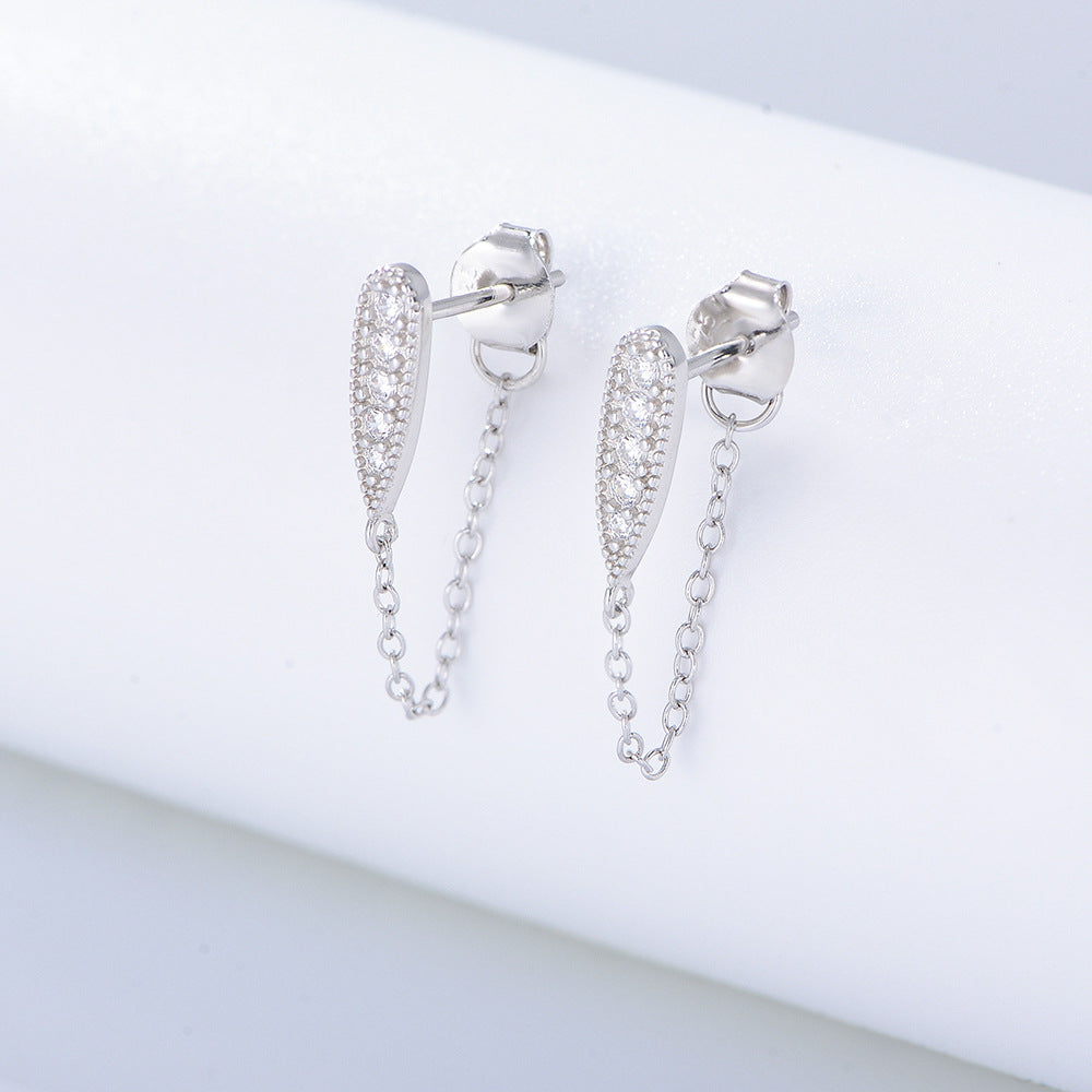 925 Sterling Silver Link Chain Tassel Stud Earrings, Minimalist Jewelry