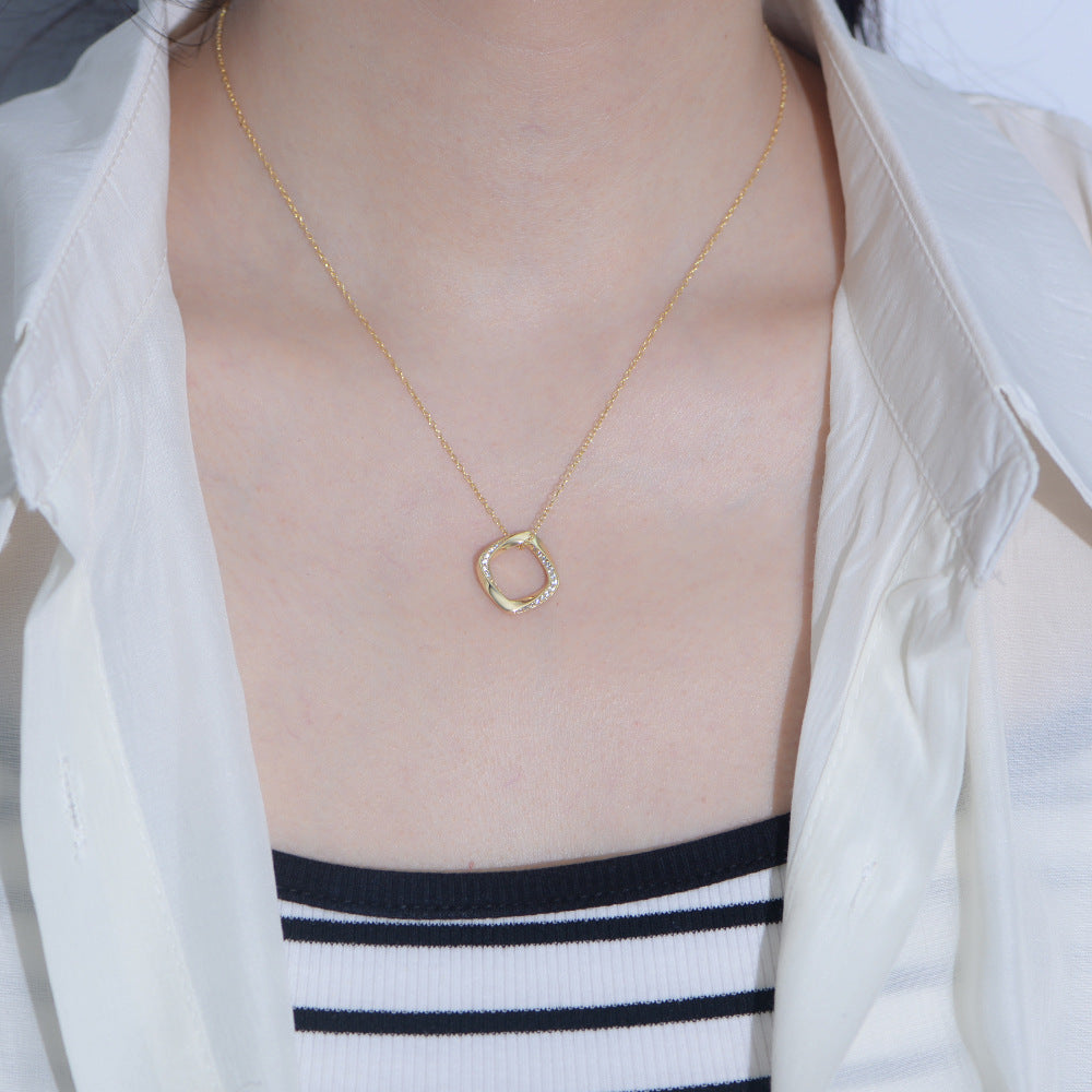 Sterling Silver Sparkling Geometric Square Choker for Women, Trendy Ins Style