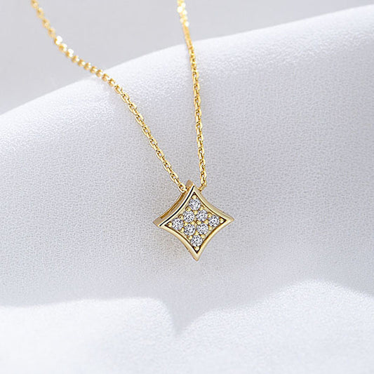 925 Sterling Silver Six-Pointed Star Pendant Necklace, Sparkling Zirconia Jewelry