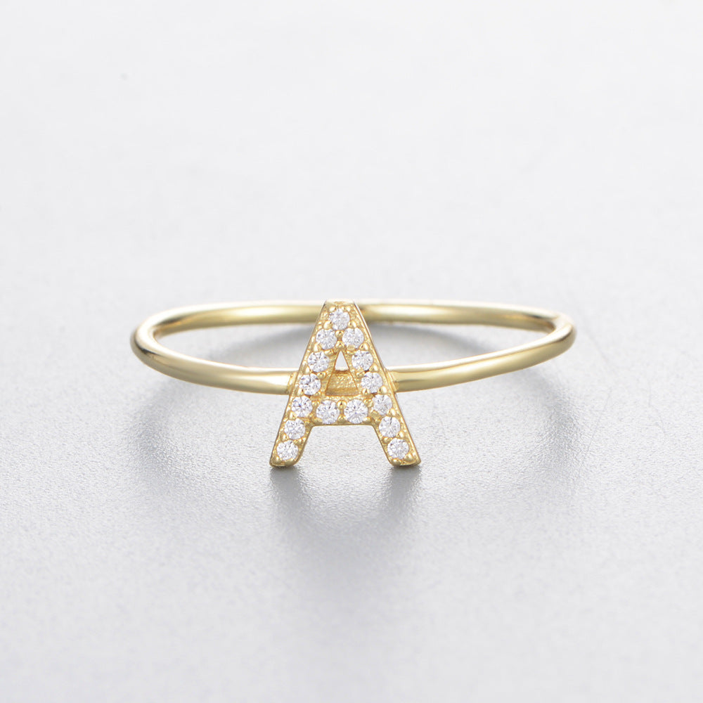 925 Sterling Silver 26 Alphabet Zirconia Rings, Minimalist Stackable Initial Jewelry