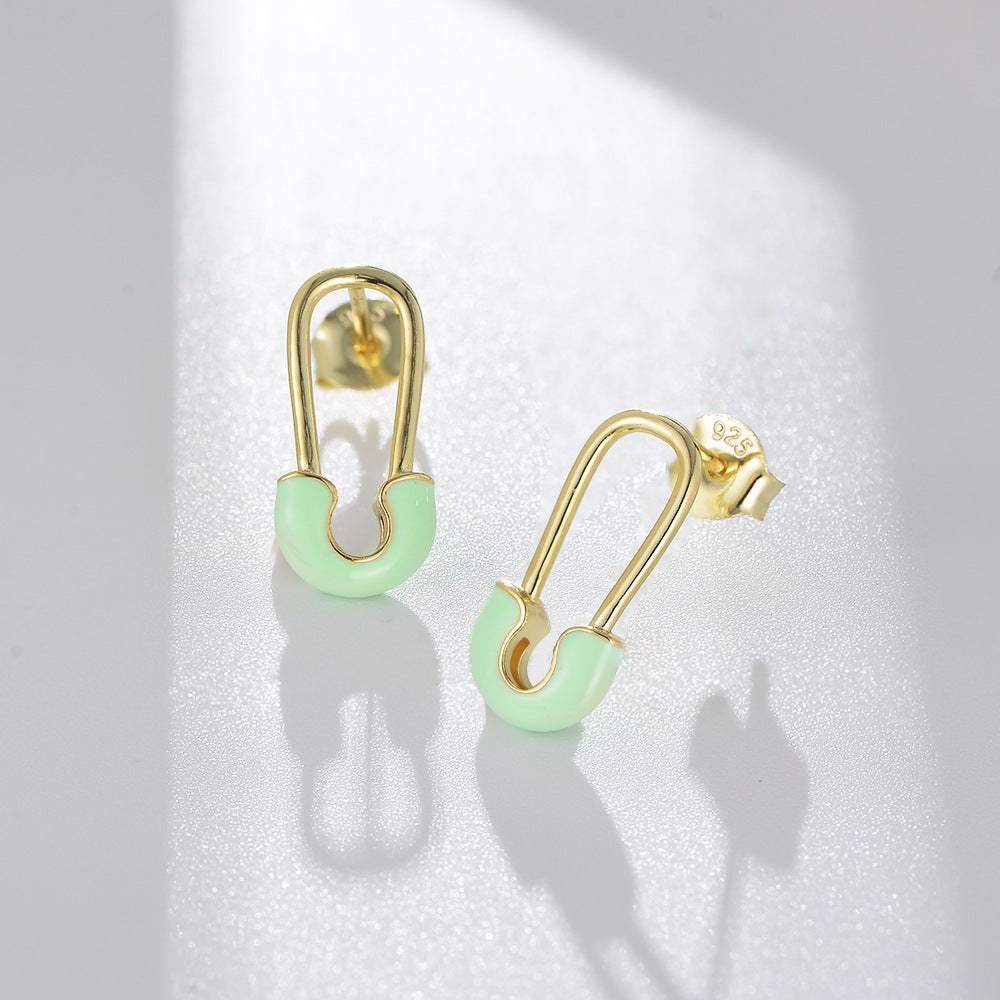 925 Sterling Silver Paperclip Stud Earrings, Colorful Enamel Jewelry