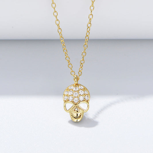 925 Sterling Silver Skull Pendant Necklace, Sparkling Zirconia Hip-Hop Jewelry