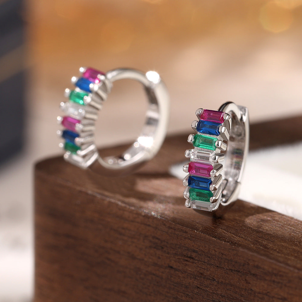 Color Zircon Hoop Earrings - 925 Silver Dopamine Niche Jewelry