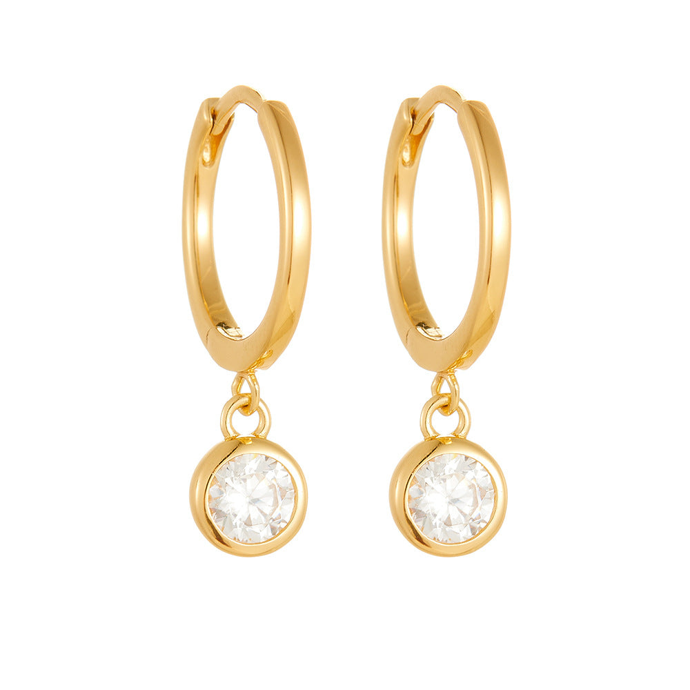 925 Sterling Silver Minimalist Drop Earrings, Pave Single Zirconia High-End Jewelry