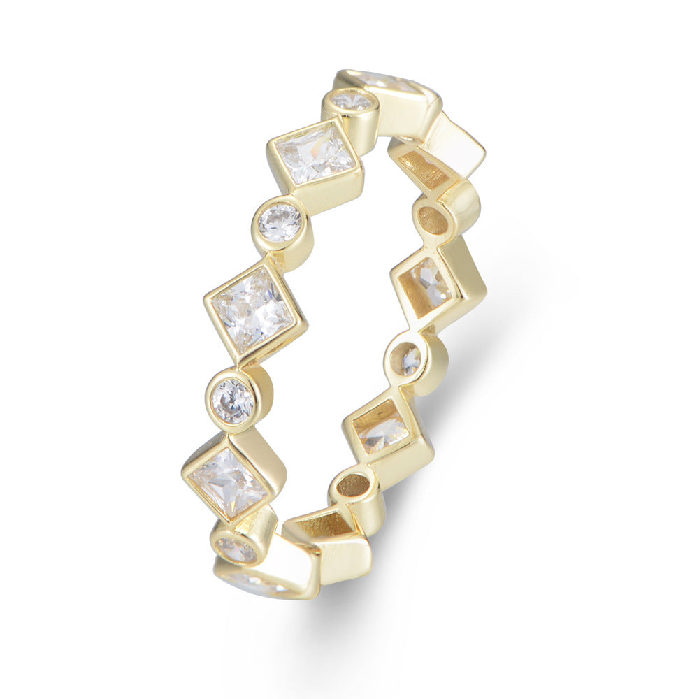 Sterling Silver Sparkling Geometric Rhombus Eternity Ring for Women, Elegant Versatile Jewelry