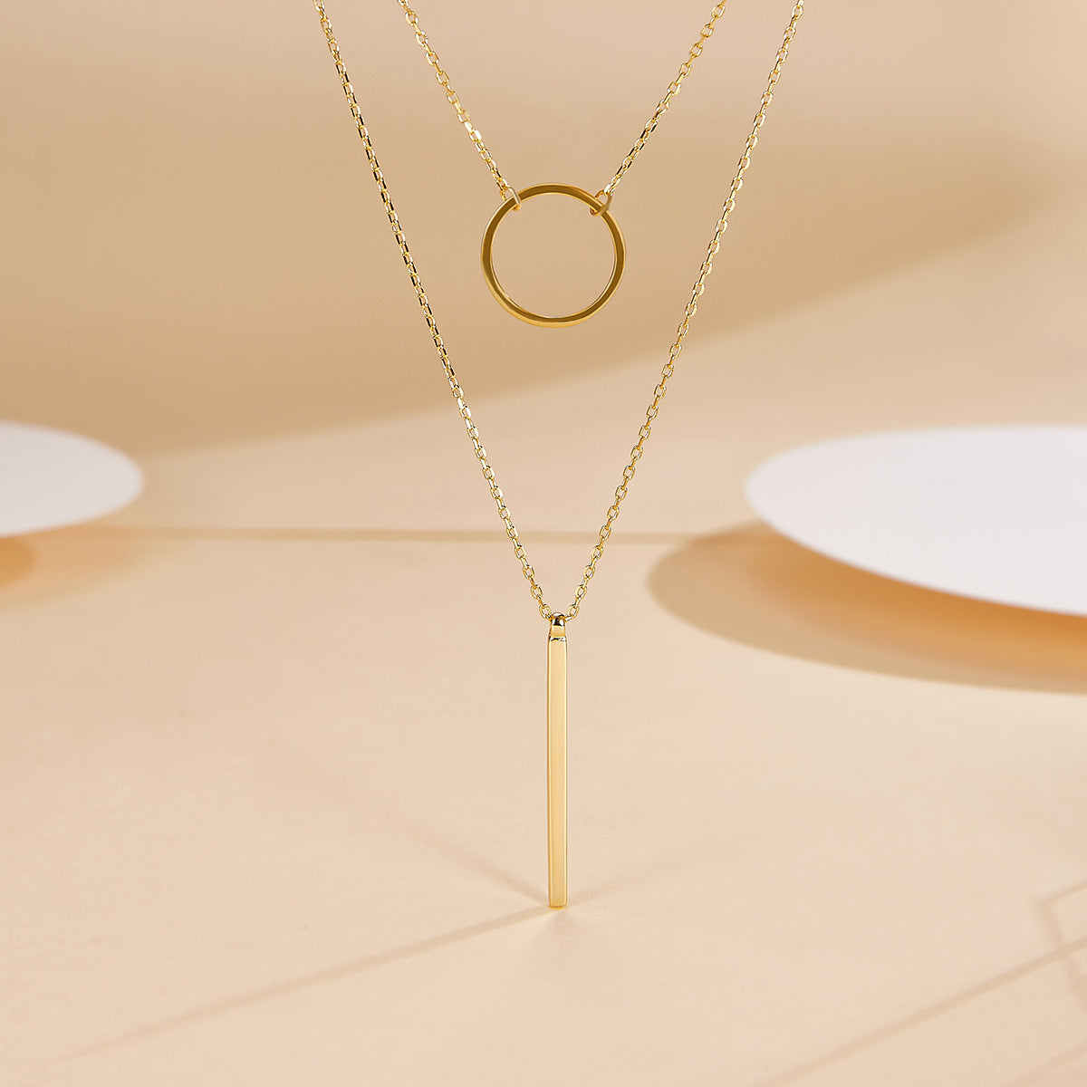Double Layer Circle Necklace - 925 Silver Minimalist Best Friend Gift