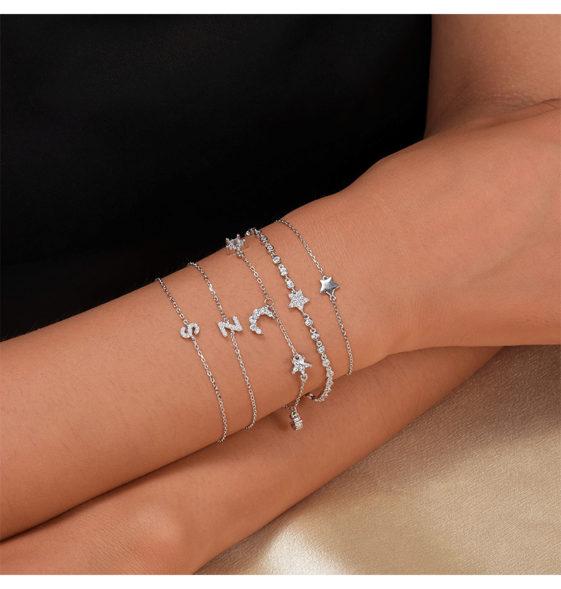 Alphabet Zircon Bracelet - 925 Silver Light Luxury Niche Jewelry