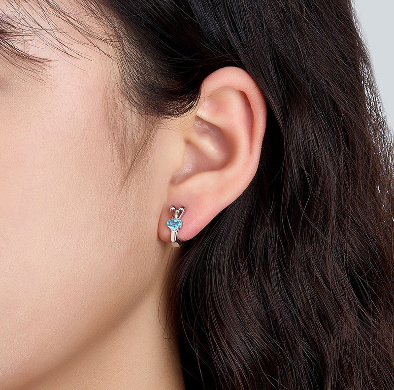 Blue Zircon Rabbit Jewelry Set - S925 Sterling Silver Cute Matching Wholesale