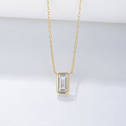 925 Sterling Silver Geometric Square Zirconia Pendant Necklace, Minimalist Jewelry