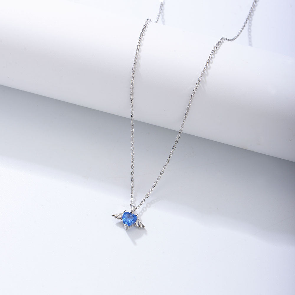 925 Sterling Silver Angel Wing Heart Necklace, Zirconia Pendant
