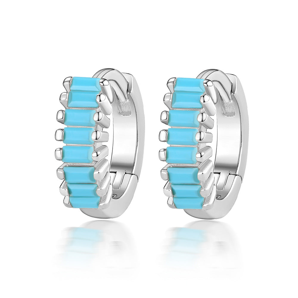 Color Zircon Hoop Earrings - 925 Silver Dopamine Niche Jewelry