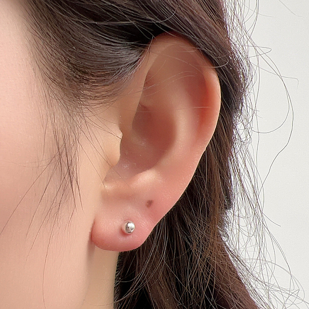 925 Sterling Silver Mini Round Bead Stud Earrings, Minimalist Sleep-in Tiny Jewelry
