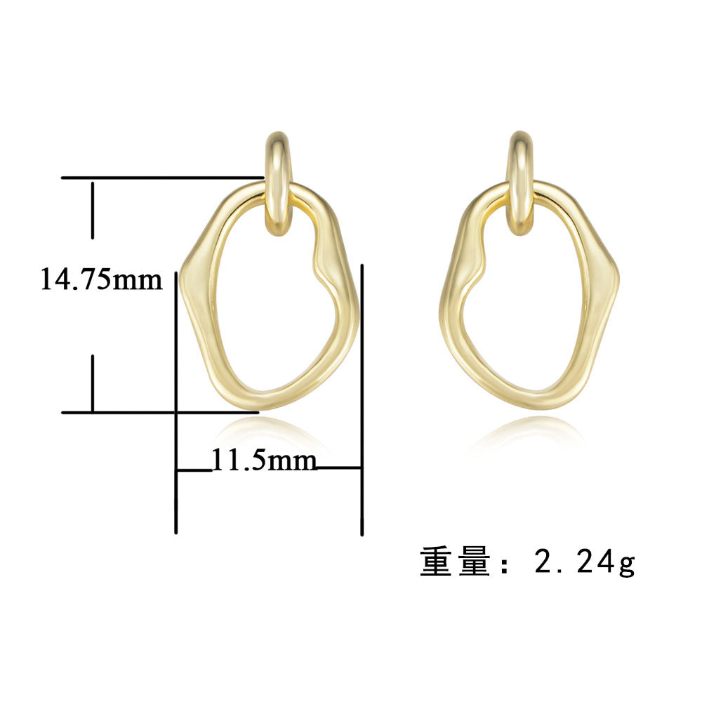925 Sterling Silver Irregular Geometric Hoop Earrings, Minimalist Vintage Hollow-Out Jewelry