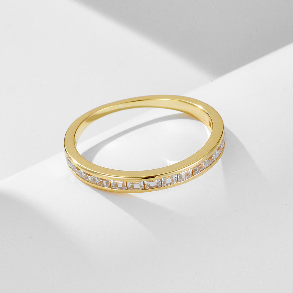 925 Sterling Silver Geometric Square Zirconia Ring, Minimalist Jewelry