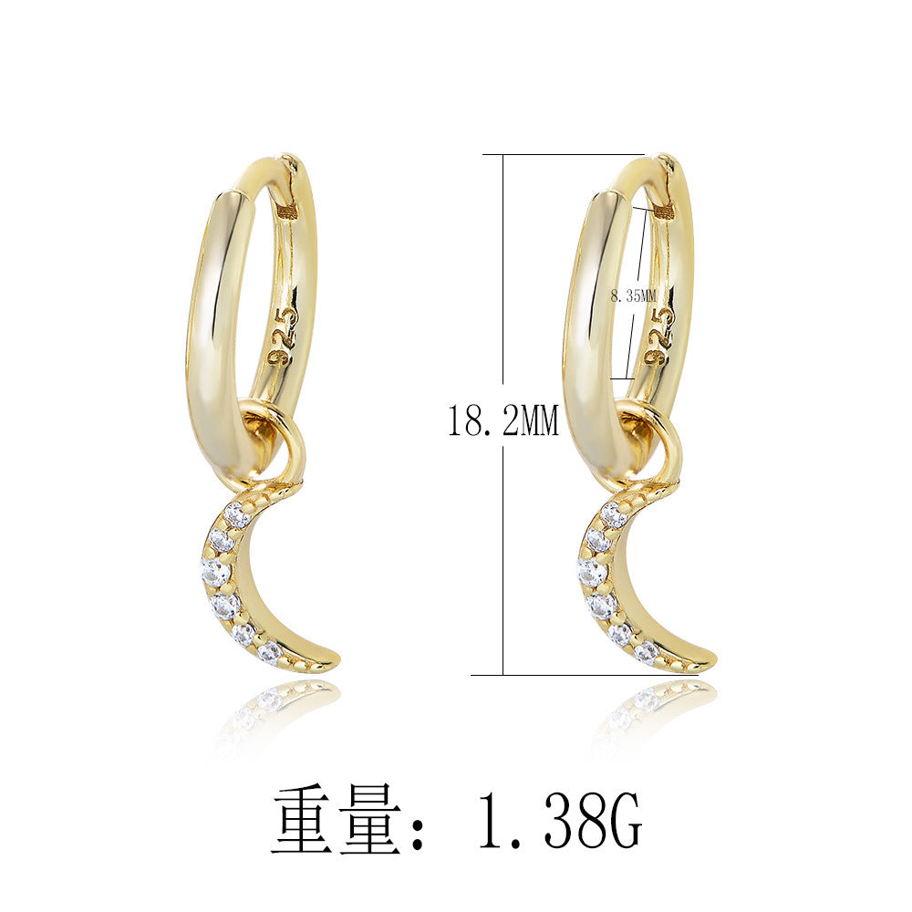 925 Sterling Silver Crescent Moon Stud Earrings, Pave Zirconia Jewelry