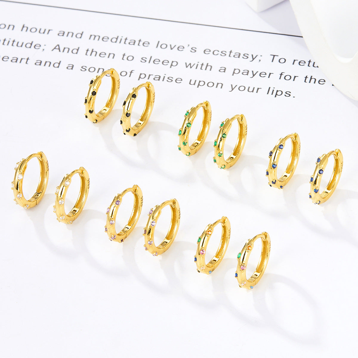 Colored Zircon Hoop Earrings - S925 Silver Modern European Factory Jewelry