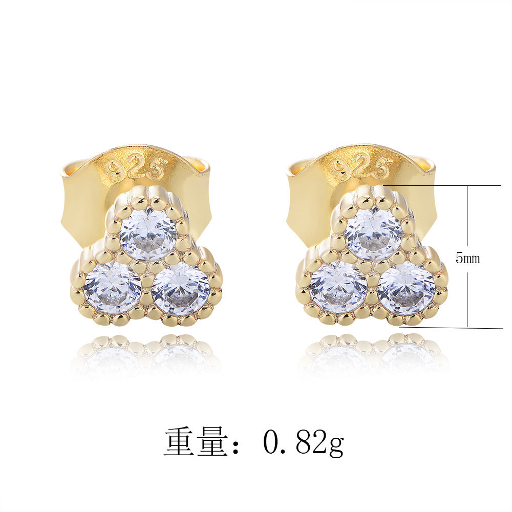 925 Sterling Silver Geometric Stud Earrings, Pave Zirconia Jewelry