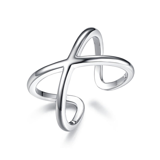Cross Geometric Ring - 925 Silver Minimalist Niche Adjustable