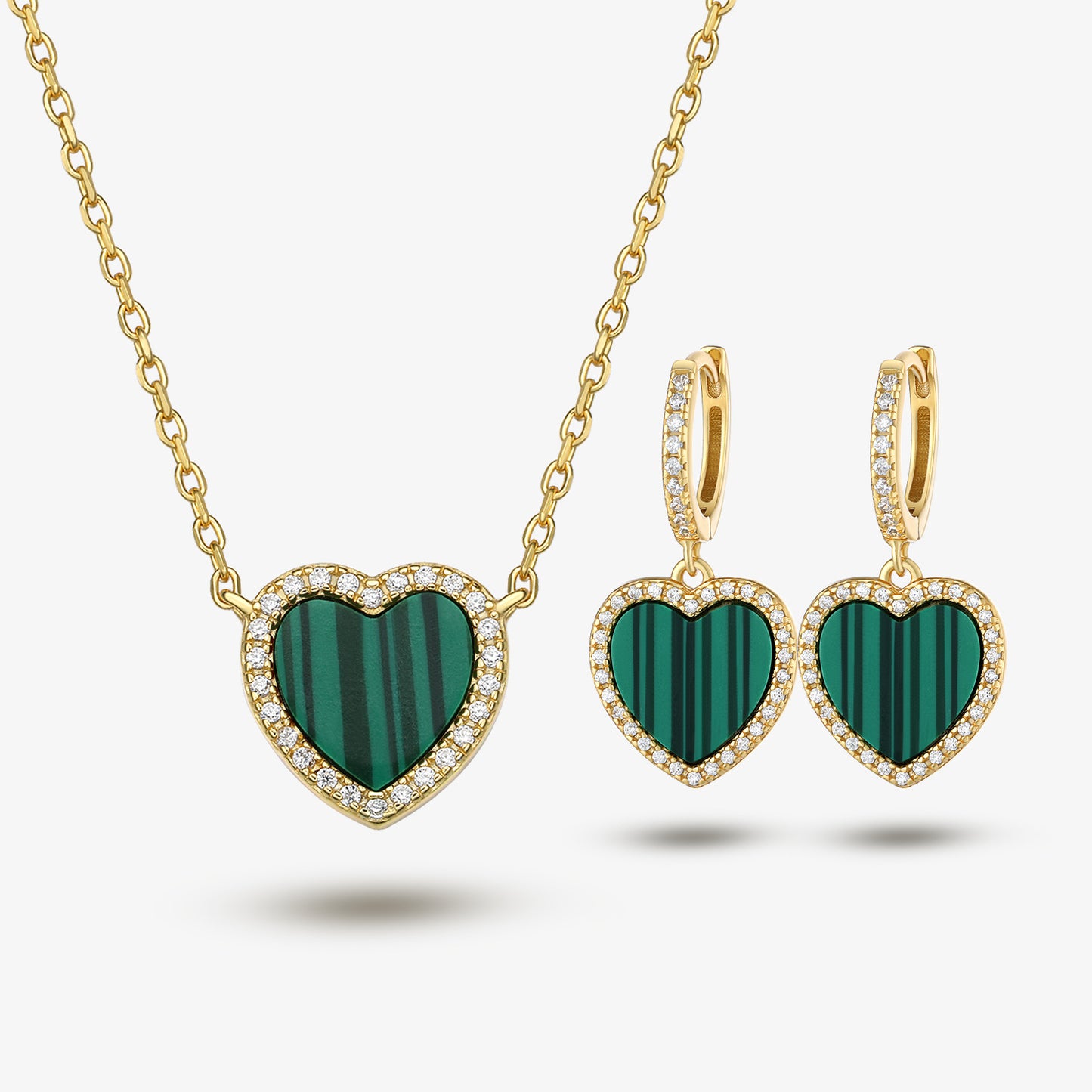 Love Necklace & Earrings Set - Sterling Silver Malachite Valentine's Gift for Her