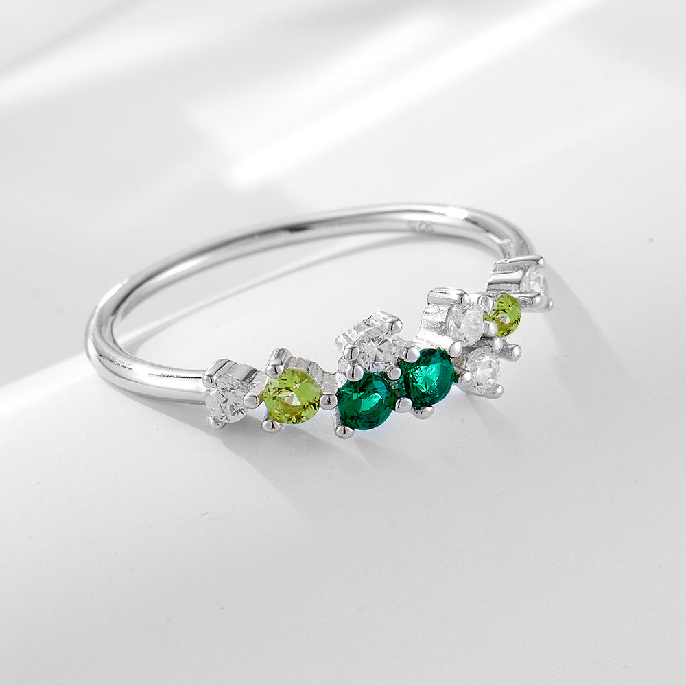 925 Sterling Silver Minimalist Colorful Zirconia Ring, Japanese Style Light Luxury Stackable Jewelry