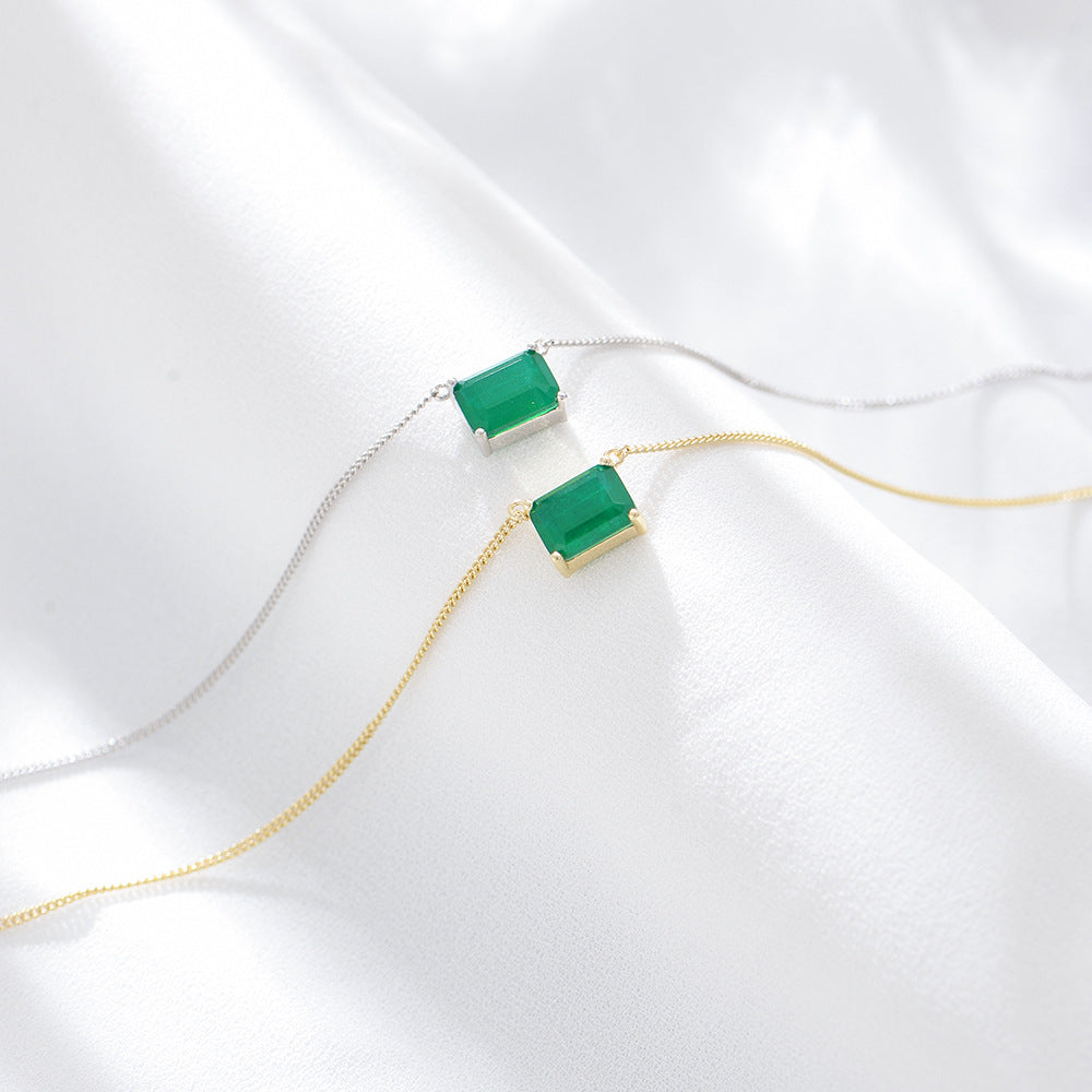 925 Sterling Silver Square Emerald Zirconia Necklace, Minimalist High-End Design Jewelry
