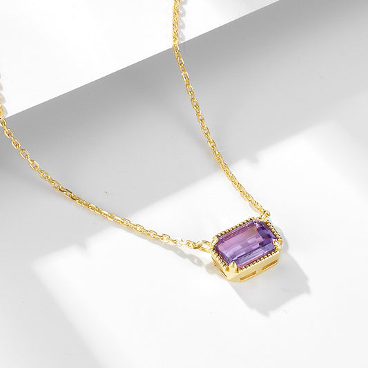 925 Sterling Silver Purple Amethyst Pendant Necklace, Minimalist High-End Jewelry