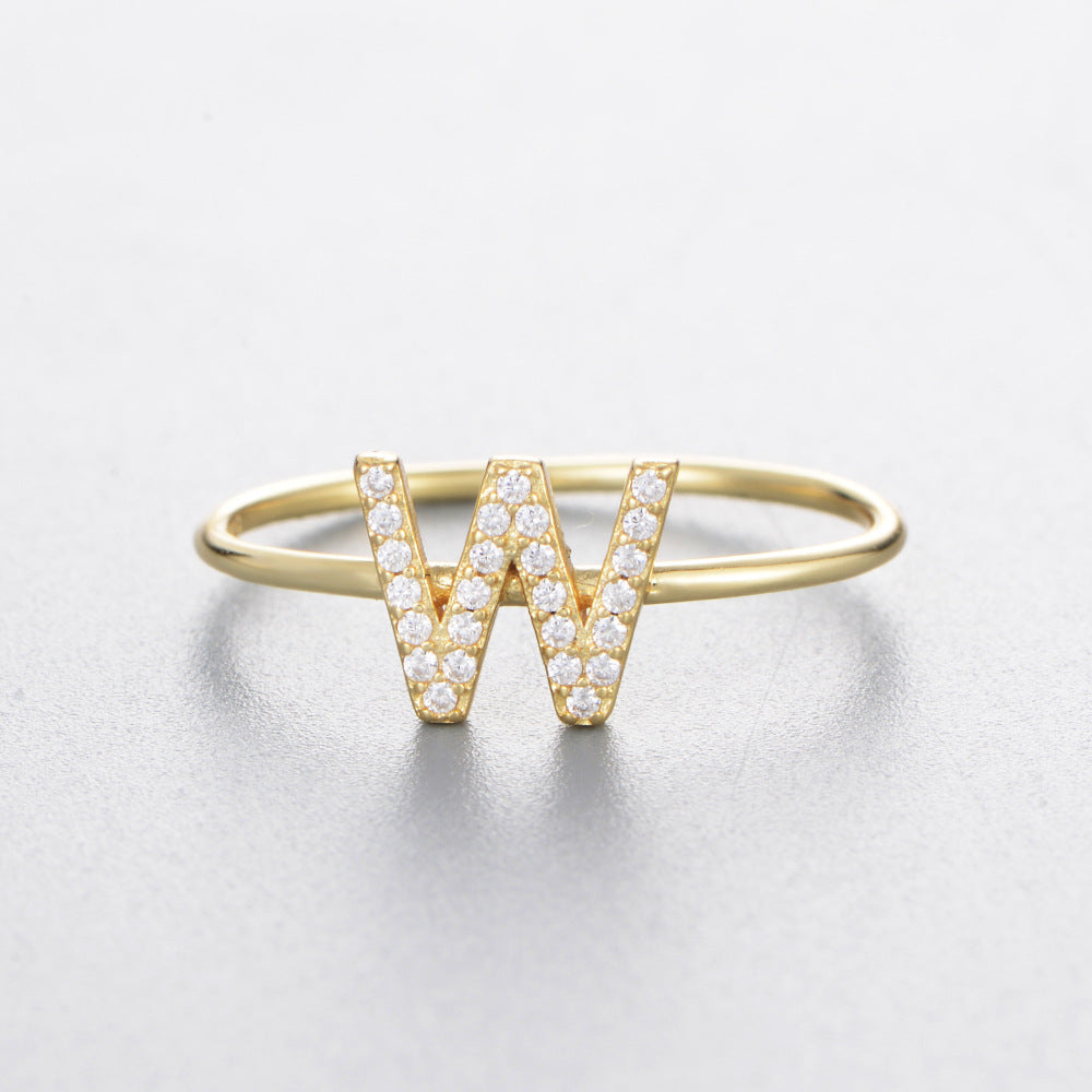 925 Sterling Silver 26 Alphabet Zirconia Rings, Minimalist Stackable Initial Jewelry