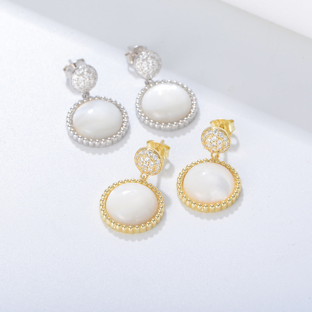 925 Sterling Silver Vintage Minimalist Shell Earrings, Sparkling Zirconia Jewelry
