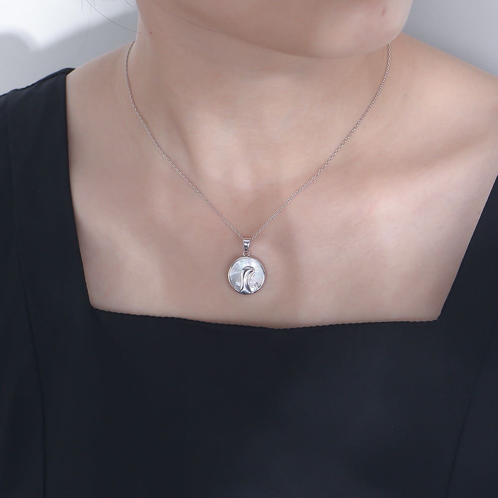 S925 Silver Mother of Pearl Virgin Mary Portrait Pendant - Modern Retro Religious Aesthetic Chain