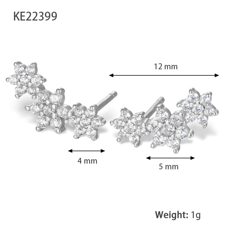 INS Style Floral Stud Earrings | S925 Sterling Silver with Zircon Inlay