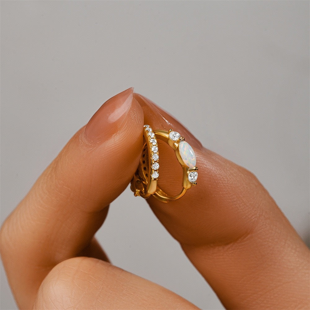 Opal Zircon Hoop Earrings - 925 Silver Light Luxury Trending